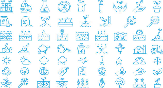 Set of sixty four hand drawn doodle icons featuring various abstract shapes and decorative design elements