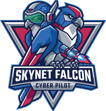 Skynet Falcon Cyber Pilot: Skynet Falcon Cyber Pilot Futuristic Aviation Logo