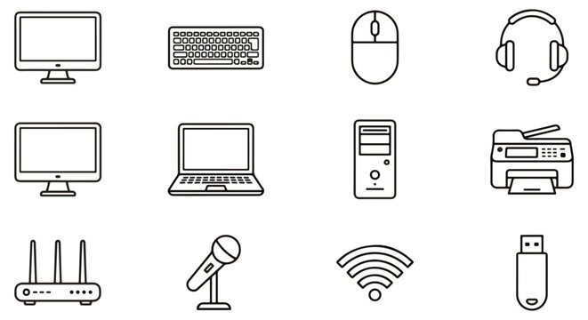 Computer hardware and office technology set for digital devices and connectivity