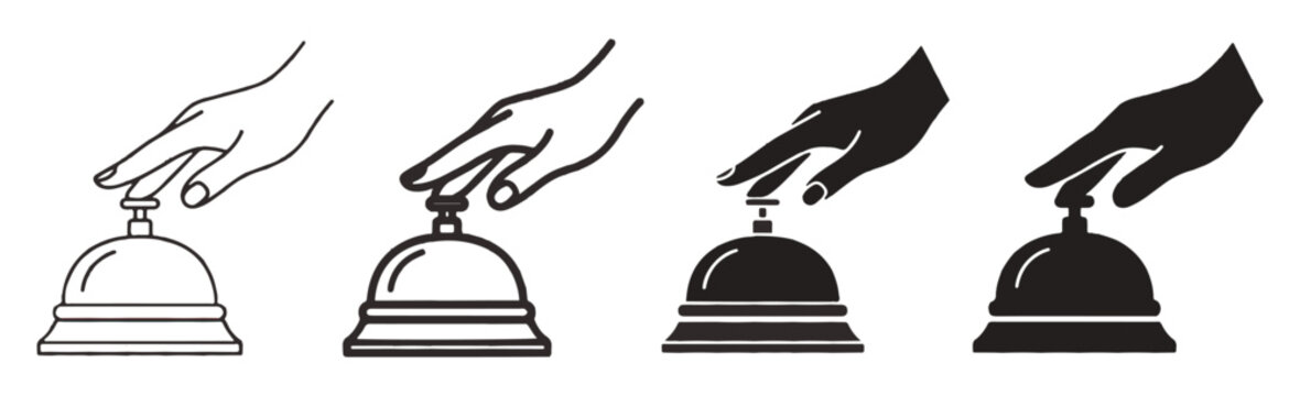 Hotel reception bell set with hand pressing for service and hospitality concepts