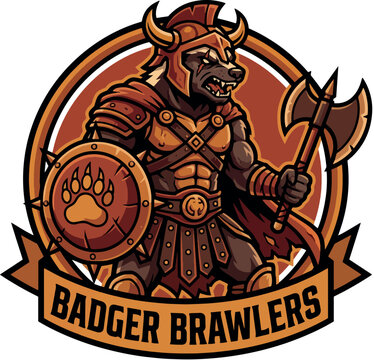 Badger Brawlers: Badger Brawlers Medieval Warrior Animal Mascot Logo