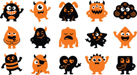 Fototapeta premium Halloween monsters and creatures in orange and black