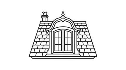 Illustrated Gothic Window on Sloped Roof. © Rizky