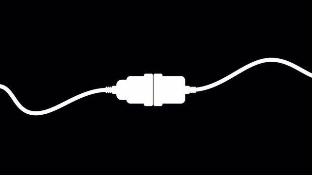 Abstract animation of an electrical plug being connected to an electrical outlet. Connect and disconnect. Plug-in and plug-out.