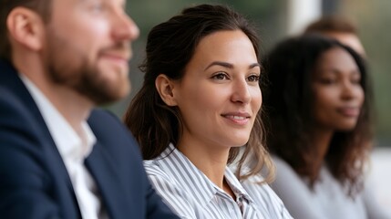 Fototapeta premium A group of professionals seated together in a meeting or presentation setting focused and engaged