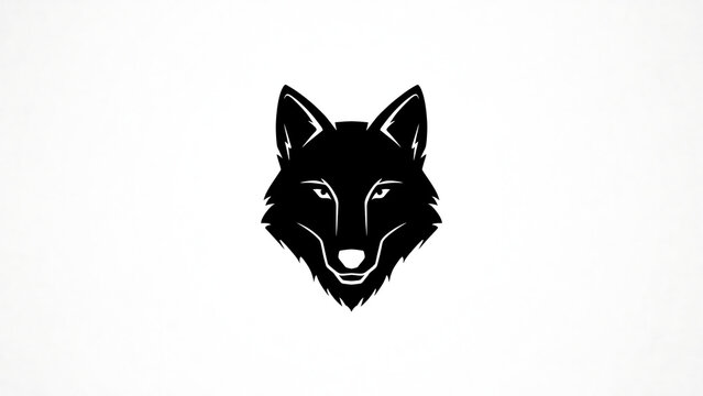Minimalist wolf head logo, black and white canine mascot icon, geometric wolf face illustration on white background, modern animal brand identity