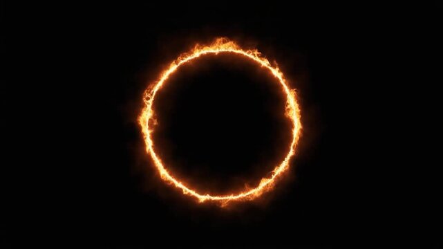 Fiery Ring Motion Graphic with Glowing Embers During Dark Night for Special Effects