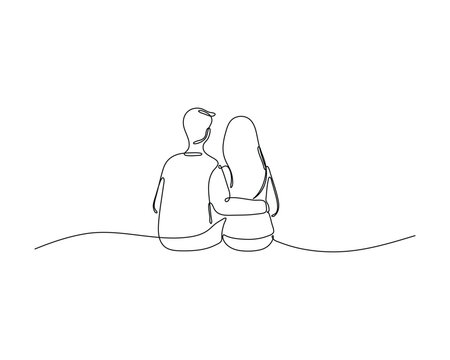 Couple Continuous Line Art Sitting Together Representing Romantic Love and Intimate Relationship