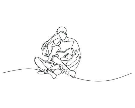 Couple Reading Book Together Continuous Line Art Illustration of Intimate Moment