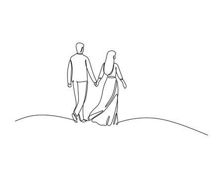 Couple Walking Hand in Hand a Minimalist Line Art Illustration Symbolizing Enduring Love and Shared Journey