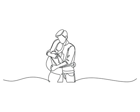 Hugging Couple Continuous Line Art Illustration Capturing a Loving Embrace and Emotional Connection
