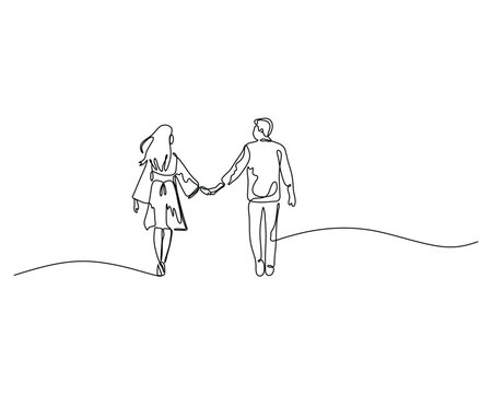 Couple Holding Hands in Continuous Line Art Illustrating a Shared Journey of Partnership and Love