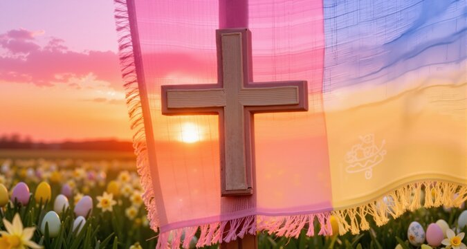 cross easter cloth sunset colors spirng
