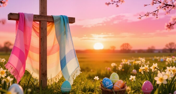 cross easter cloth sunset colors spirng
