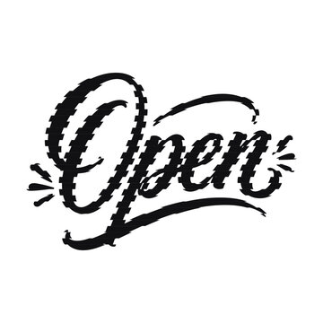 Open word script lettering with horizontal line texture effect lettering typography business
