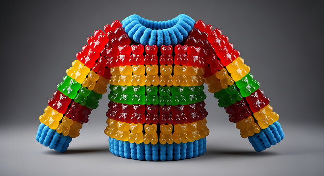 Colorful gummy candy sweater made of jelly bears