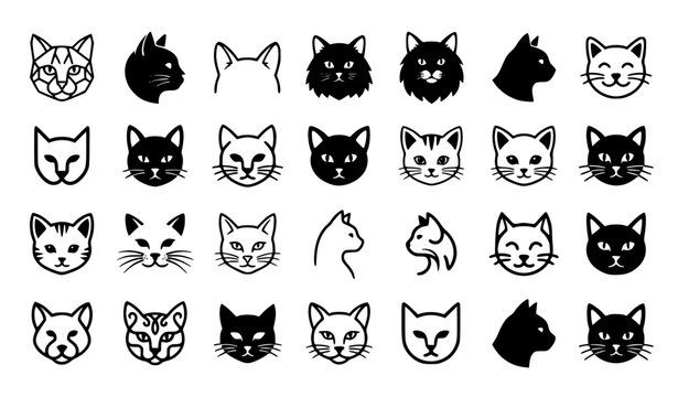 Cat Head Silhouette Vector Illustration Icon Set EPS 10