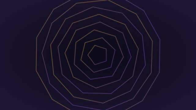 Abstract geometric pentagonal tunnel animation with pulsing neon gradient lines 4k