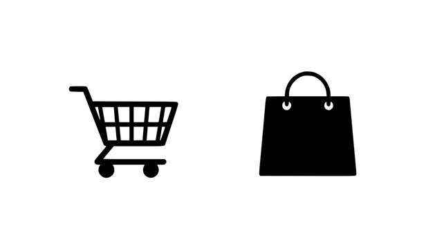 Shopping Cart and Shopping Bag Icon Set for Online Shopping, Retail, Ecommerce and Store Vector Collection