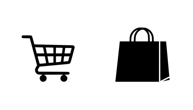 Shopping Cart and Shopping Bag Icon Set for Online Shopping, Retail, Ecommerce and Store Vector Collection