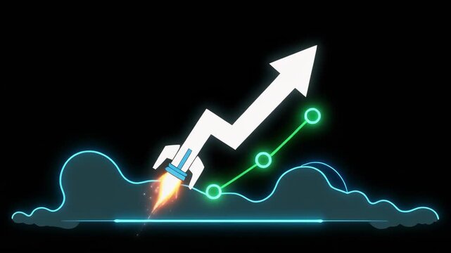 Rocket launch charting upward growth in glowing clouds during development
