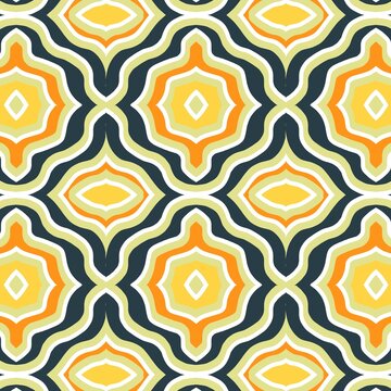 Retro geometric pattern with warm colors and a repeating quatrefoil motif