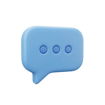 3d render of a blue speech bubble icon with three dots, representing a chat or messaging notification, isolated on transparent background