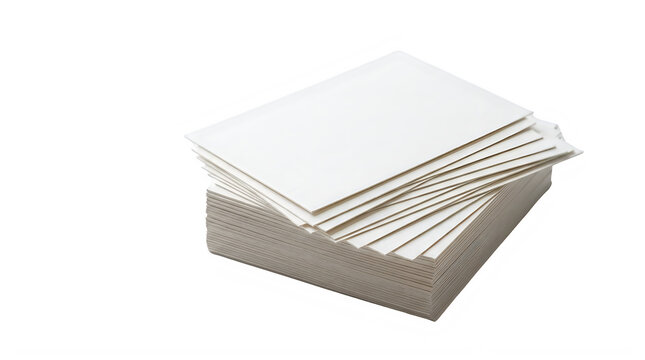 Stack of blank white paper sheets. Isolated pile of empty cardstock for printing designs.