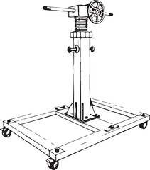 Fototapeta premium Engine hoist (Workshop equipment) Hand-drawn Sketch Drawing Vector Illustration, Line Linear Symbol Black and White Engraving, Isolated