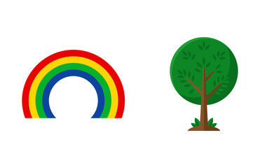 Obraz premium Colorful Rainbow and Vibrant Green Tree Illustration Set for Nature and Weather Concepts