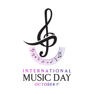 Elegant International Music Day vector featuring a large treble clef with musical staff and notes