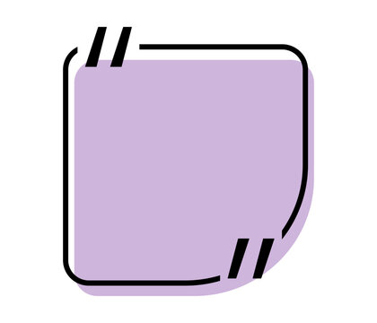 Quote box title isolated. Purple asymmetric speech quotation mark frame. Text talk info message box border. Dialog mark speech quotes icon. Vector png illustration