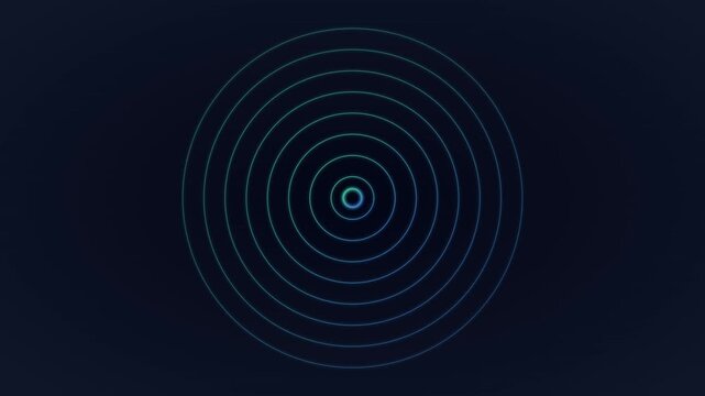 Minimalist concentric circles pulse animation: abstract neon rings expanding on dark 4k background