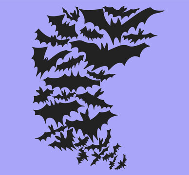 Flying Bats Silhouette Set. Black Night Bat Collection with Spread Wings in Different Flying Poses. Halloween Vector Clipart for Posters, Decorations, Stickers, Greeting Cards, Party Invitations, Logo