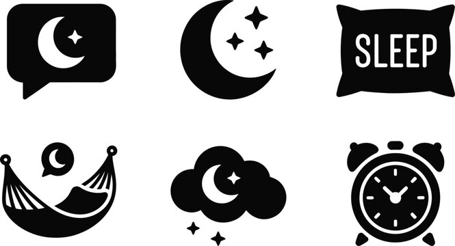Collection of minimalist sleep and nighttime icons with moon and clouds