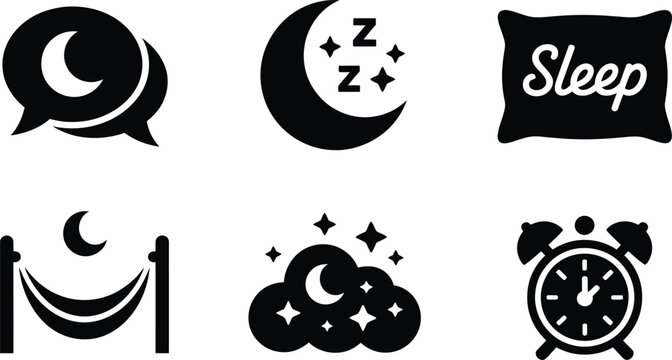 Collection of sleep and nighttime icons with moon stars and hammock design