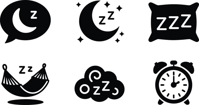 Collection of sleep and rest icons with moon cloud hammock pillow