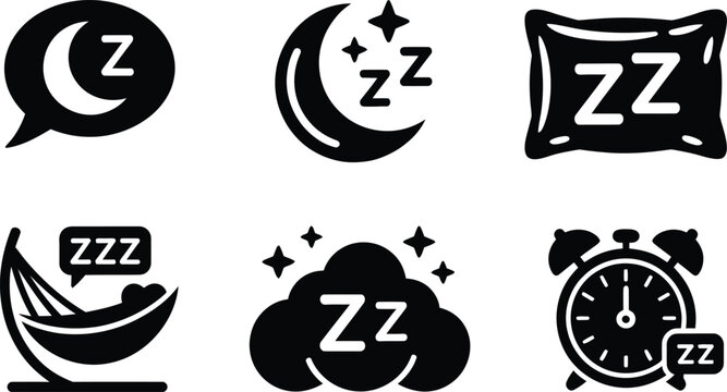 Sleep night rest moon pillow hammock cloud clock vector icon