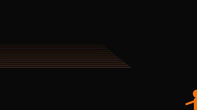 Minimalist orange stick figure walking animation on abstract geometric line 4k background