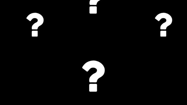 White Question Marks Floating Animation Loop on Black Background