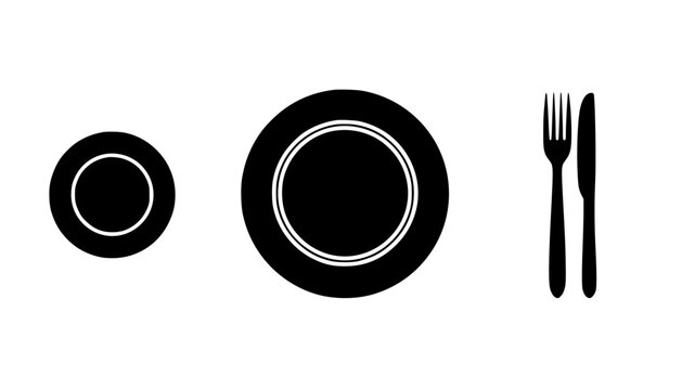 Minimalist Fork, Plate and Knife Icon Set for Restaurant, Dining and Kitchen Vector Collection
