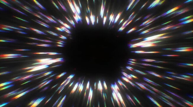 Abstract light streaks tunnel motion with chromatic aberration during warp speed travel concept