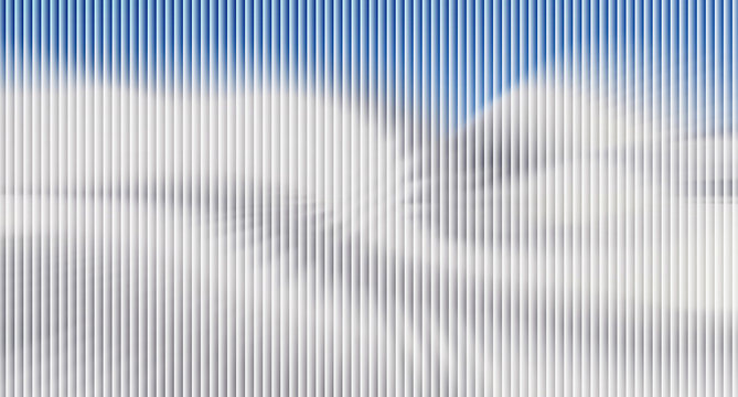 Conceptual abstract image with white vertical stripes and soft clouds creating dreamy atmosphere.