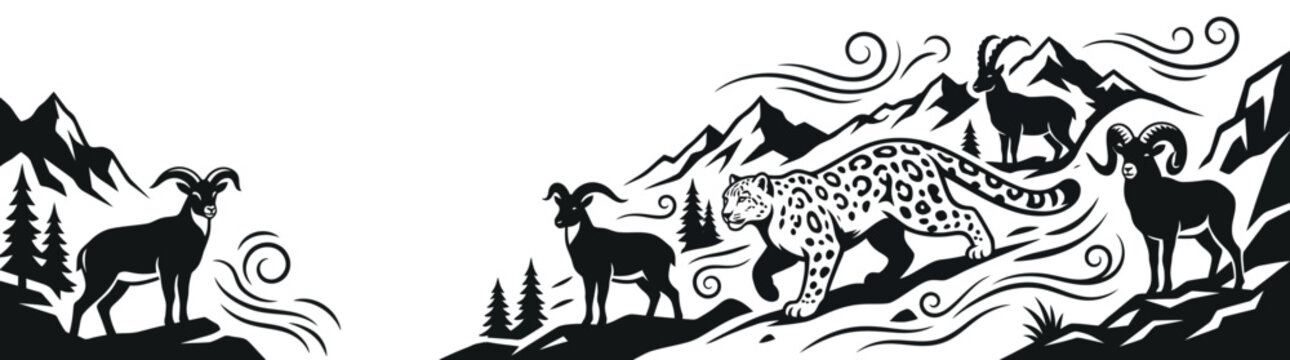 International Snow Leopard Day 23 October 2026 Illustration with Wild Animals in Mountain Landscape