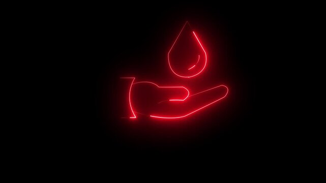 Glowing neon hands Washing with water icon isolated on black background. Hand Washing Hygiene Icon. Washing hands with soap to prevent virus and bacteria. 4k video animation.