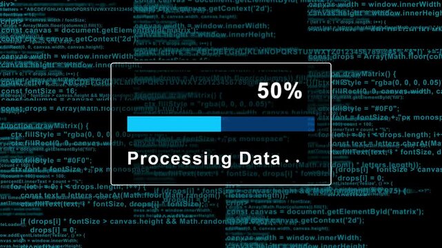 Cyber security processing data loading bar with blue programming code background, for tech concepts, coding software development