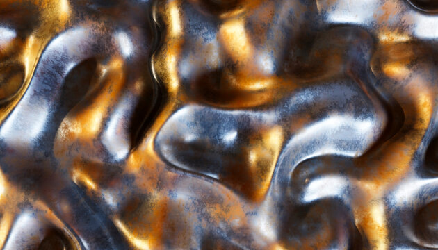 Abstract gold and silver metallic waves background texture