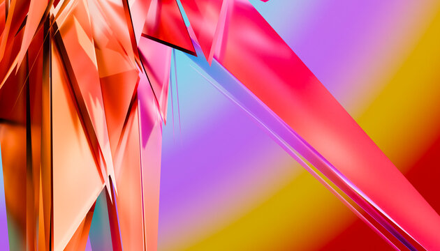 Bright abstract glass shards with colorful gradient background