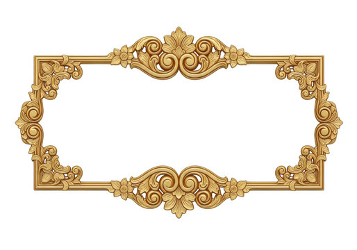 Ornate gold decorative frame border isolated on transparent background