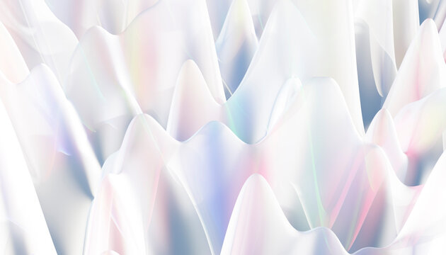 Abstract white geometric curves with pastel iridescent glow